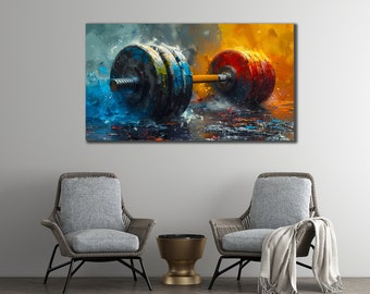 Graffiti Barbell Wall Art, Gym Wall Decor, Fitness Canvas Print Art, Ready to Hang, Livingroom Wall Art, Barbell Canvas Poster,Gym Artwork