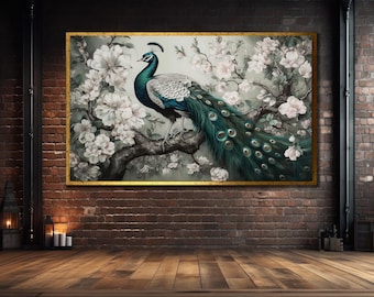 Peacock Canvas Art Print: Modern Bird Wall Decor