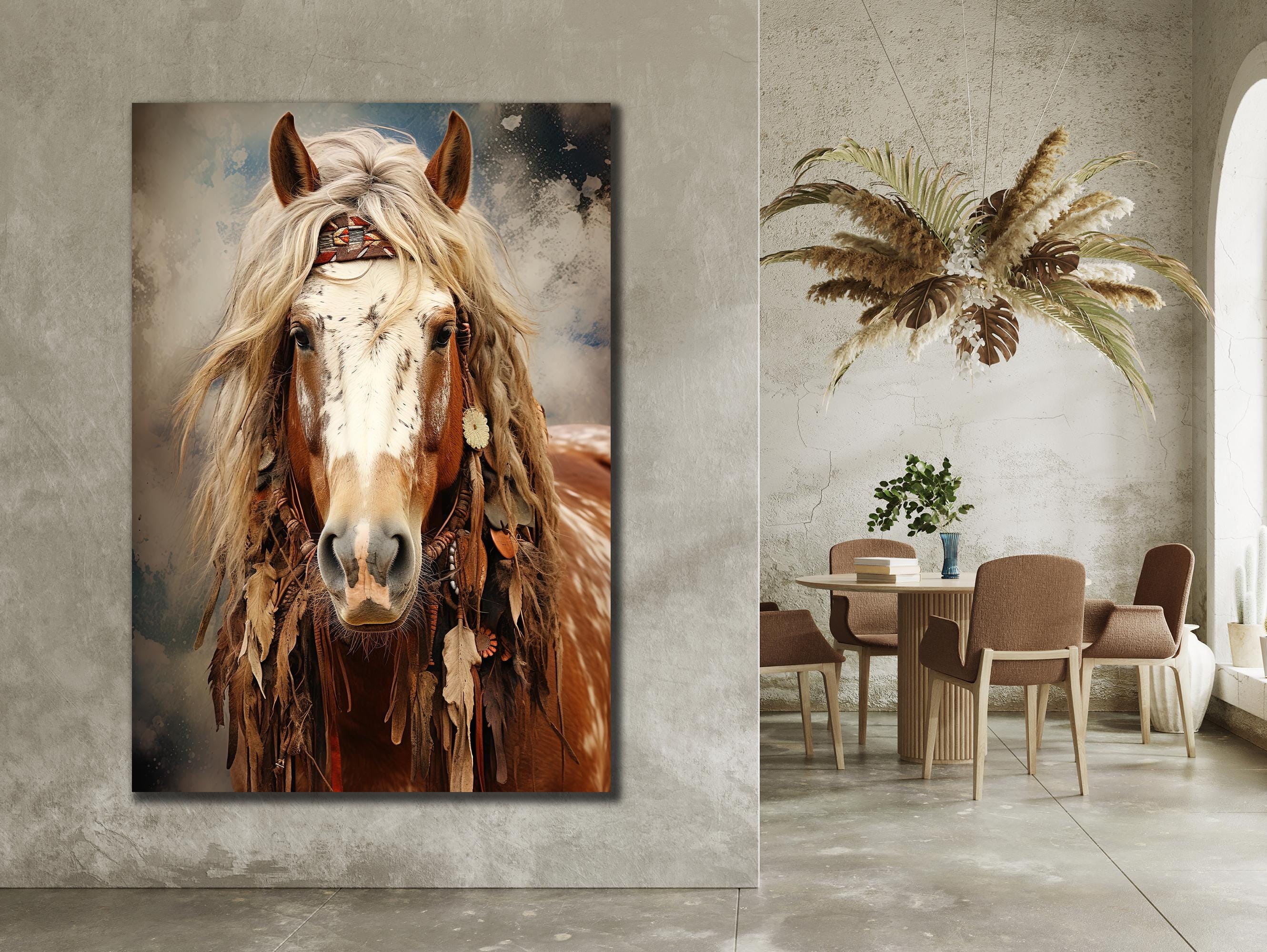 ネイティブアメリカンの軍馬キャンバスアート：部族の室内装飾 - Etsy 日本, image size:2660x2000