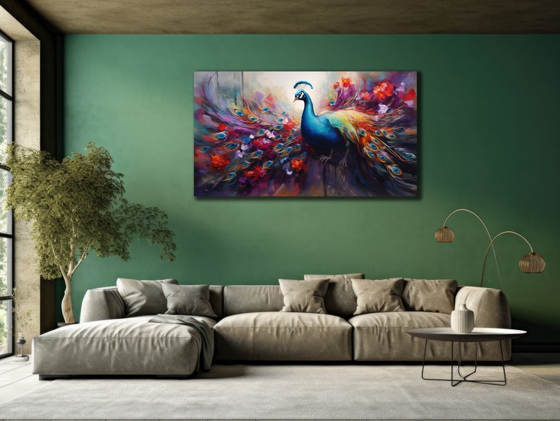 Colorful Peacock Oil Painting, Canvas Wall Art, Animals Wall Decor