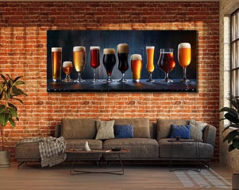 Craft Beer Glasses Canvas Art, Bar Decor