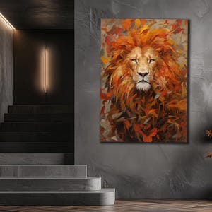 Lion Painting On Canvas, Lion Wall Art, Animals Wall Decor, Animal Head Poster, Ready To Hang Print, Black Lion Canvas Art, Lion Poster