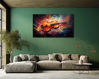 Violin Canvas Wall Art, Musicians Canvas Printing, Colorful Wall Decor, Dining Room Decor, Violinist Canvas Gift, Musical Instruments Poster