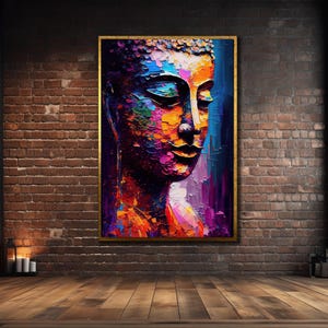 Buddha Painting on Canvas, Spiritual Framed Wall Art, Colorful Buddha Wall Decor, Print Picture for Home,Buddhist Poster, Framed Print Art