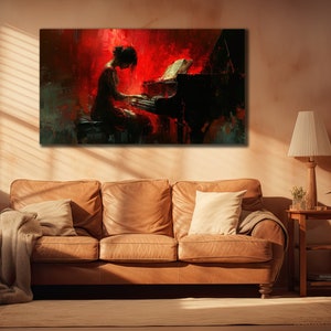 Piano&Girl Wall Art, Musicians Canvas Printing, Music Wall Decor, Livingroom Decor, Print Picture for Home, Musical Instruments Poster