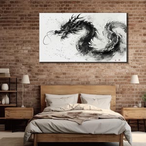 Chinese Dragon Art Print Canvas, Traditional Dragon Wall Art, Ethnic Canvas On Painting, Mythological Wall Decor,  Zen Dragon Home Decor,