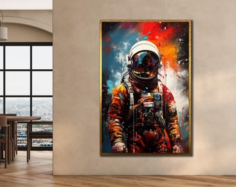 Colorful Astronaut Canvas Art, Galaxy Wall Decor