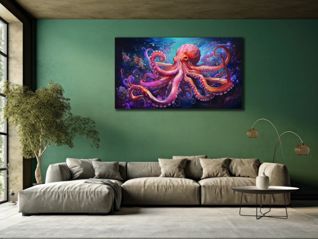 Colorful Octopus Oil Painting, Canvas Wall Art, Animals Wall Decor