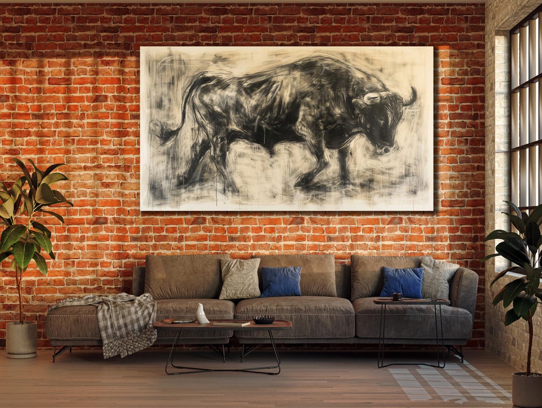 Black and White Bull Canvas Print, Farmhouse Wall Decor - Etsy