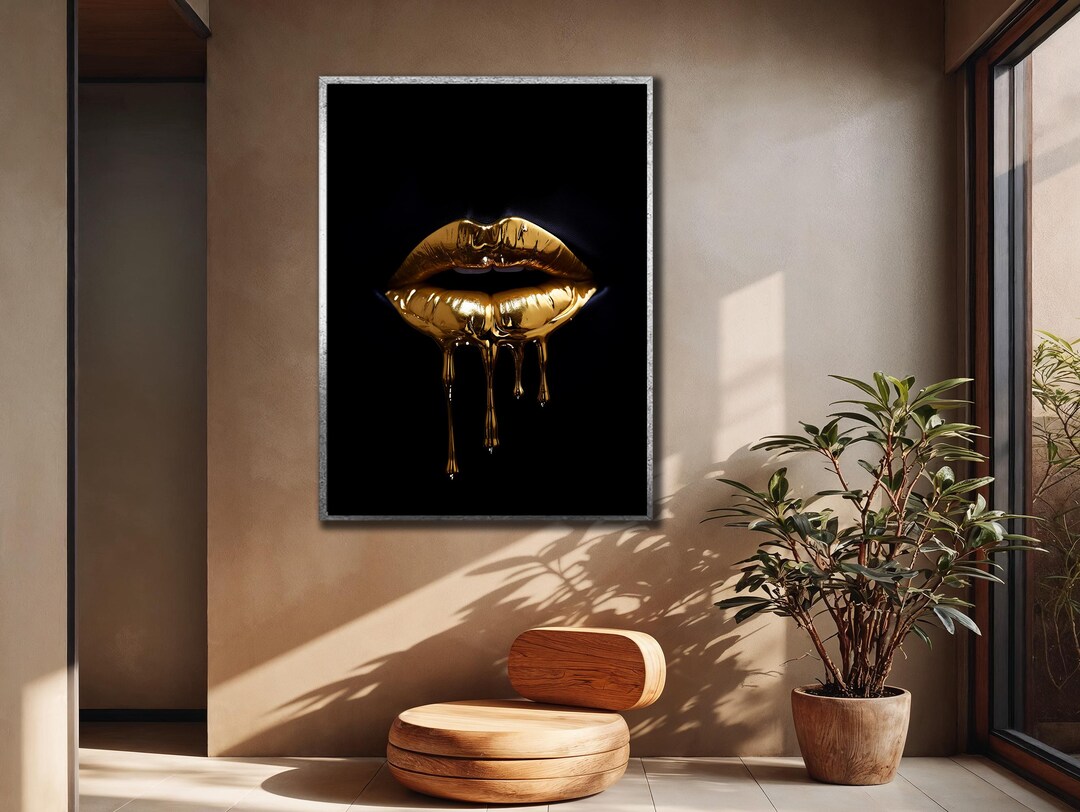 Gold Lips Canvas Art: Art for Living Room or Office, Lip Wall Decor - Etsy