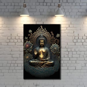 Buddha Painting on Canvas, Abstract Spiritual Wall Art,  Buddha Statue Wall Decor, Livingroom Decor, Print Picture for Home, Buddhist Poster