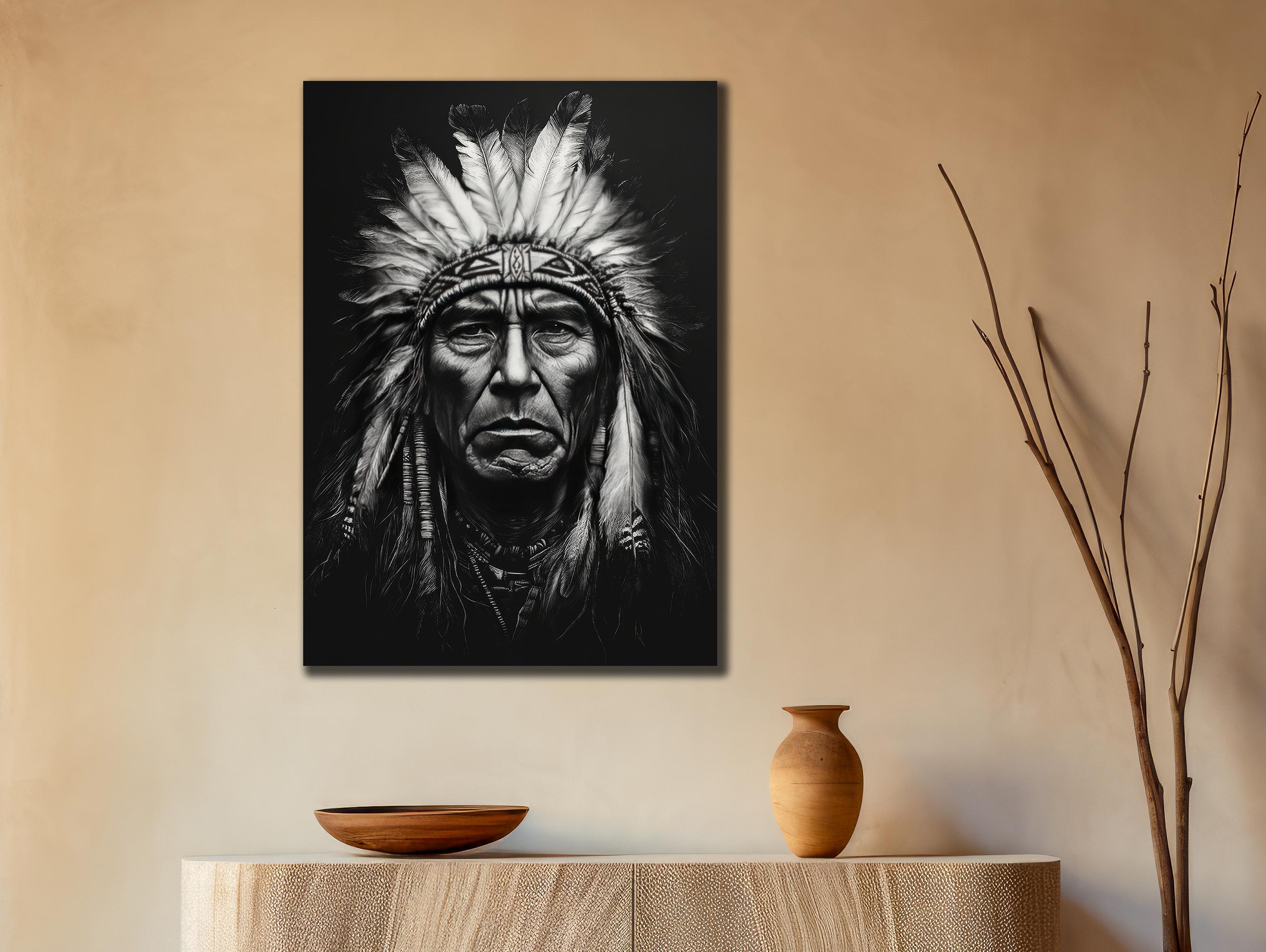 ネイティブアメリカンの戦士のキャンバスアート：部族のホームデコレーション、額入りプリント - Etsy 日本, image size:2660x2000