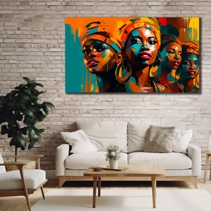 African Cultural Illustration Art Print, African Ethnic Women Canvas Wall Art, Ethnic Artwork, Home Wall Decor, African Tribal Oil Painting