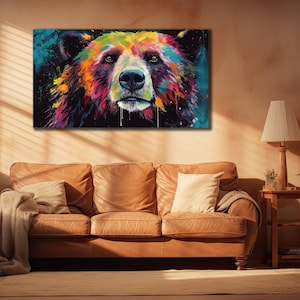 Grizzly Bear Wall Art, Animals Wall Decor, Polar Bear Canvas, Print Picture for Home, Colorful Bear Poster Print Art, Graffiti Bears Artwork