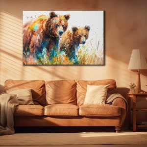 Grizzly Bear Wall Art, Animals Wall Decor,Bear Family Canvas, Print Picture for Home, Bear Baby Poster Print Art, Graffiti Bears Artwork