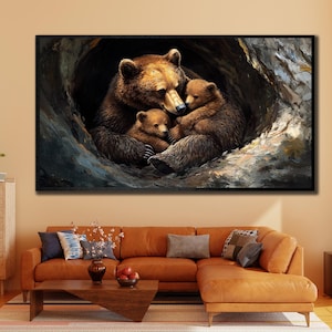 Grizzly Bear Wall Art, Animals Wall Decor, Bear Family Canvas, Print Picture for Home, Bear Baby Poster Print Art, Family Bears Artwork