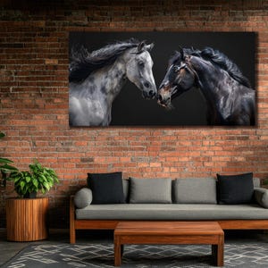 Horses Canvas Print Art, Large Horse Painting Canvas, Farm Animal Wall Decor, Room Decor, Print Picture for Farmer, Couple Horse Wall Decor