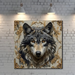 Wolf Canvas Wall Art, Animals Wall Decor, Dining Room Decor, Print Picture for Home, Flower and Wolf Poster, Wolf Print Art, Wolves Artwork
