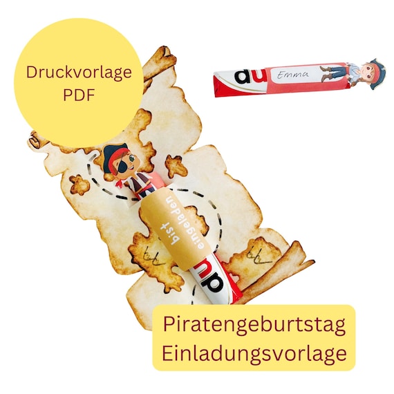 Piraten Duplo Einladung Kindergeburtstag | DIY Printable Duplo Banderolen PDF | Mädchen & Jungen Piraten | Piratenparty Einladung ausdrucken