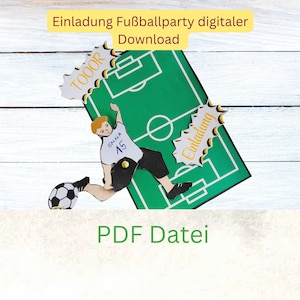 Einladung zum Kindergeburtstag Fußball, Bastelvorlage zum Download, Einladungskarte Fußballparty PDF