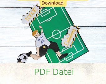 Invitation to a children's birthday football, craft template for download, invitation card football party PDF
