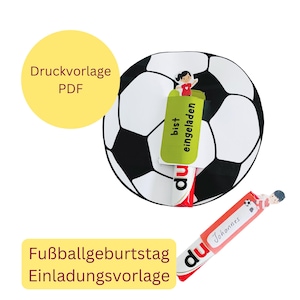 Fußball Einladung Kindergeburtstag | Duplo Banderolen Fußballer Jungen & Mädchen, PDF Einladungskarten Fußballparty zum Ausdrucken