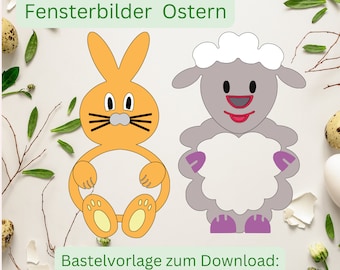 Fensterbilder Ostern Bastelvorlage PDF, PNG, SVG Plotterdatei, Schnittdatei, Osterhase, Schaf, Osterbastelvorlage für Kinder