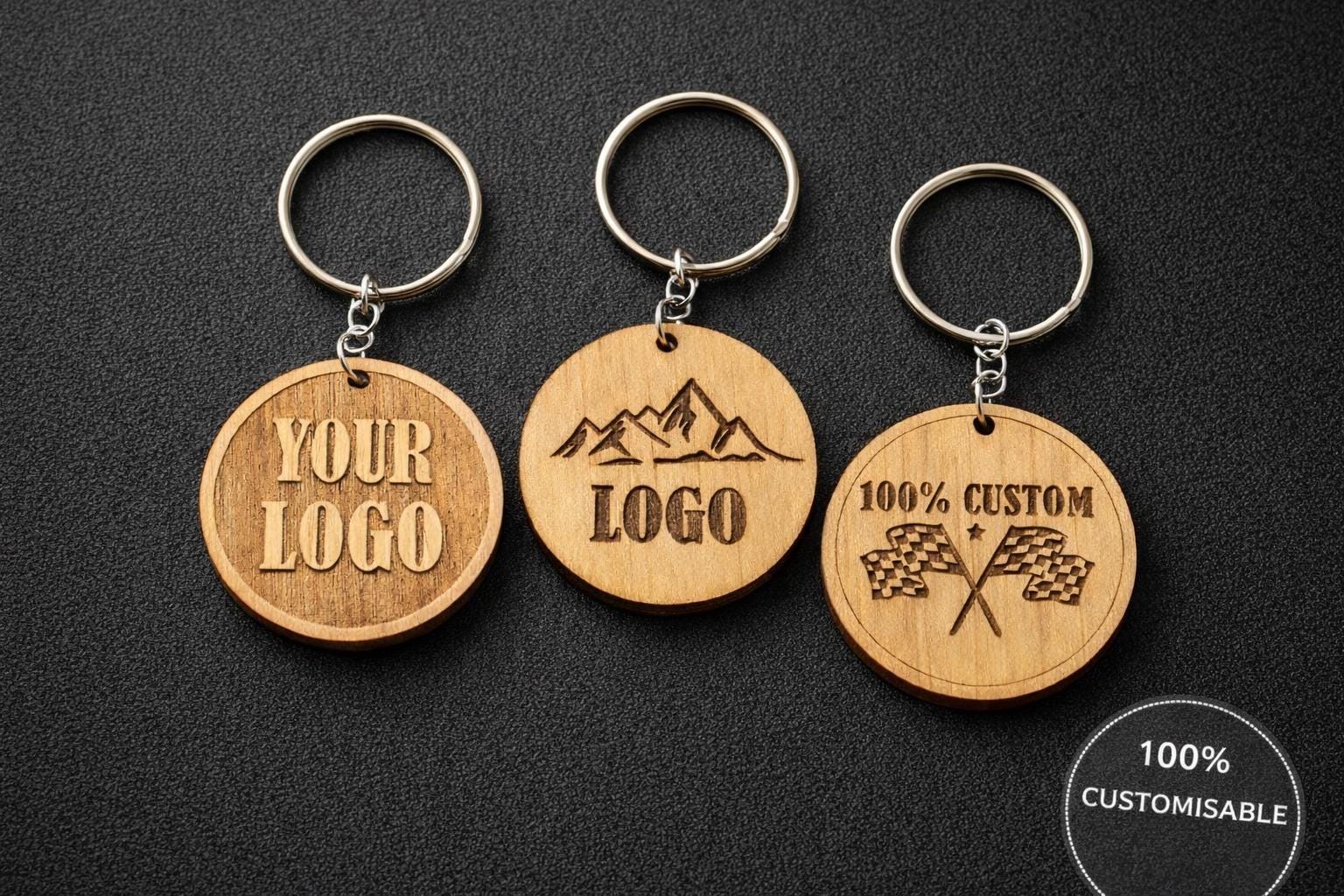 Personalized Wooden Keychain Custom Logo – Laser Engraved Wood Keyring ...