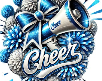 Cheer Megaphon Clipart mit blauer Schleife - Instant Download Sublimationsdesign für Cheerleader Themen