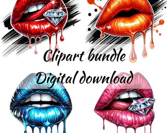 Vibrant Dripping Lips Clipart Set - Instant Download Sublimation Design for Creative Projects