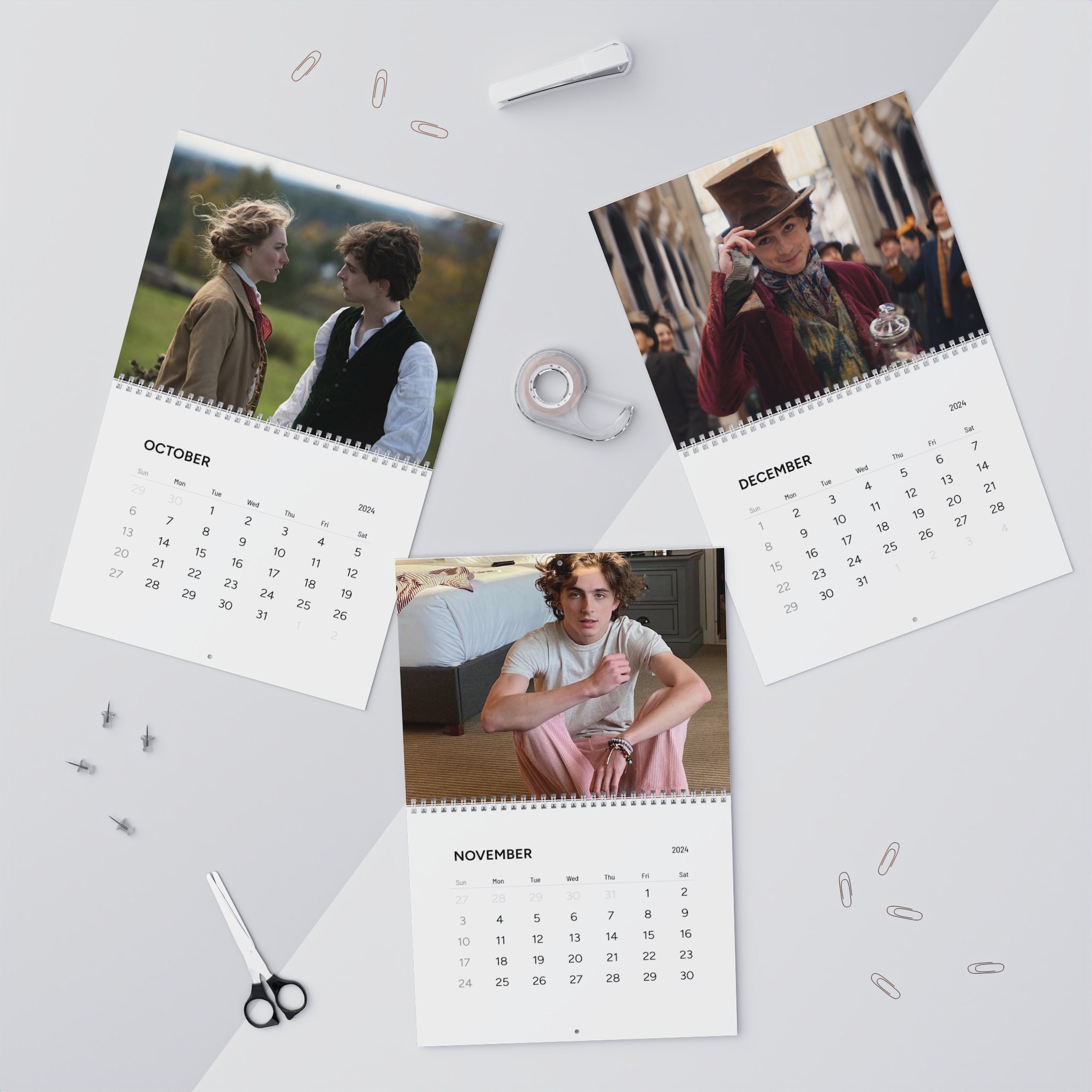 Timothe Chalamet 2024 Calendar Stills from Dune, Wonka, and Call Me