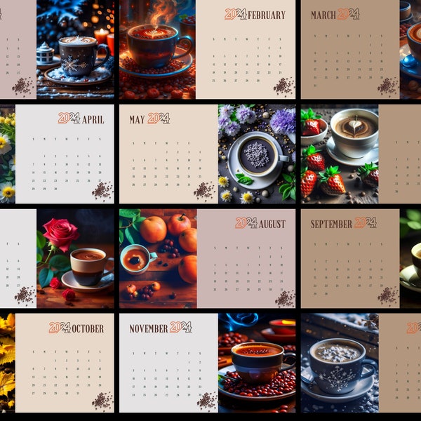 Coffee calendar 2024. Сoffee poster. Сoffee advent calendar. Wall calendar coffee shop. 2024 wall calendar. Сute desk calendar. 12 MONTH