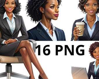 Clipart de mujer de negocios negra: Imágenes PNG profesionales (15 archivos)