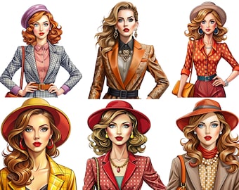 Fashion Girl Clipart: Elegant Women Illustrations (20 PNG Digital Download