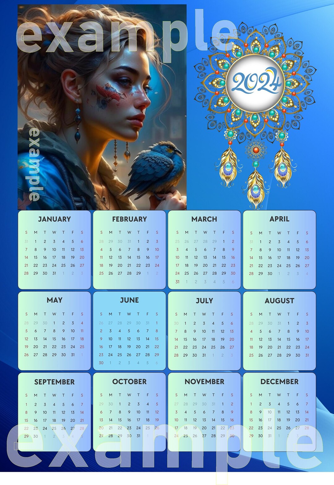 beautiful-2024-calendar-girl-with-a-blue-bird-desk-calendar-printable-pdf-digital-calendar-remarkable-calendar-blue-monthly-calendar-etsy
