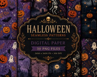 Halloween Seamless | Digital Paper | 30 PNG | 3600x3600 | Commercial Use | Spooky Background