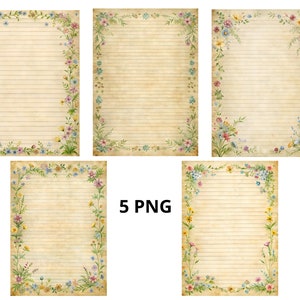 Journal floral indésirable à imprimer, pages de journal vierges lignées, papiers de base pour journal indésirable, 5 pages de magazine PNG