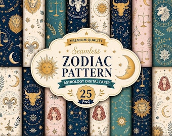 Zodiac seamless pattern: Astrology Digital Paper for Scrapbooking  (25 PNG)