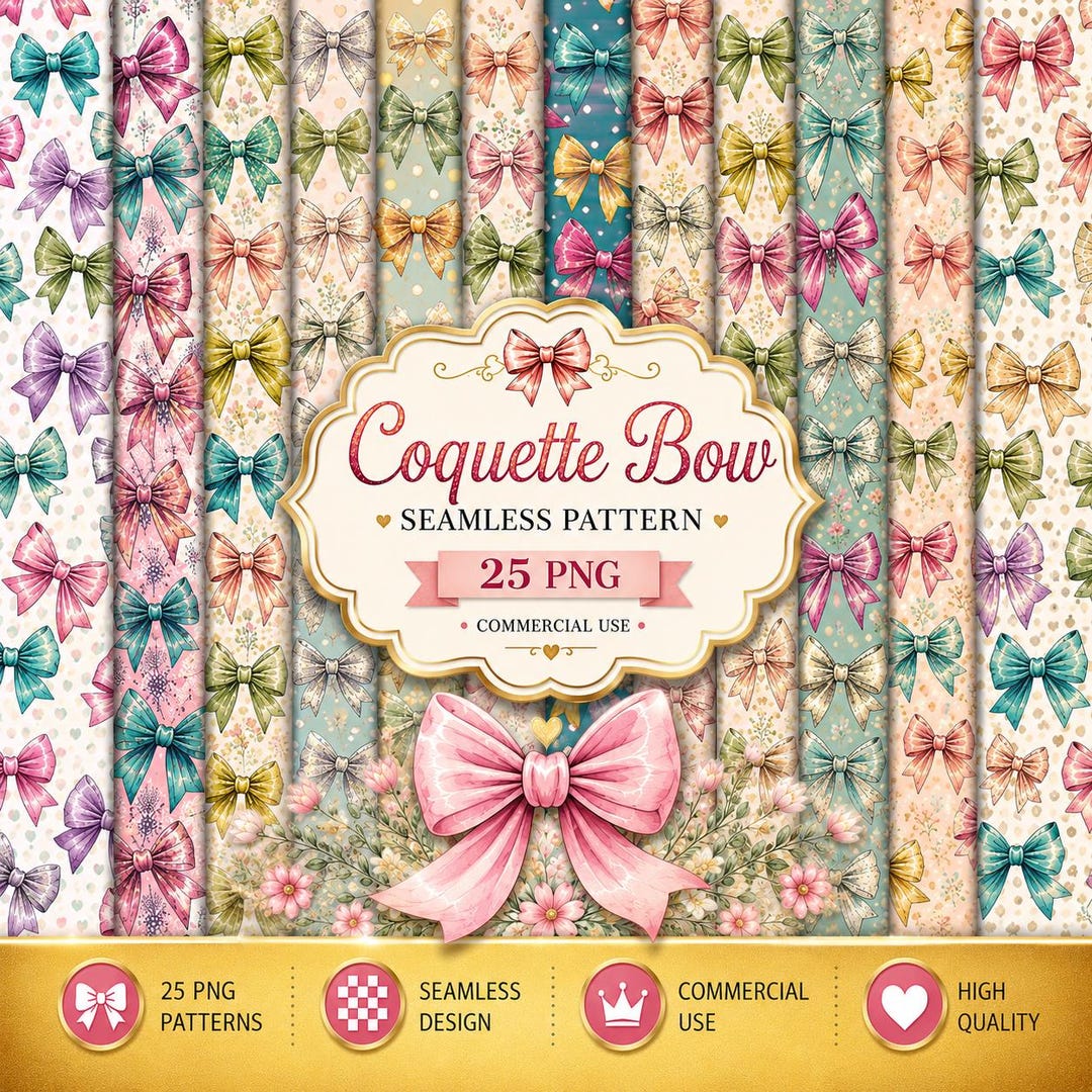 Coquette Bow Seamless Pattern | Pretty Ribbon Digital Paper | 25 PNG ...