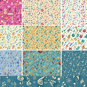 Patrón sin costuras de música, papel digital de música - PNG sin costuras, papel de álbum de recortes con temática musical, 10 notas musicales sin costuras
