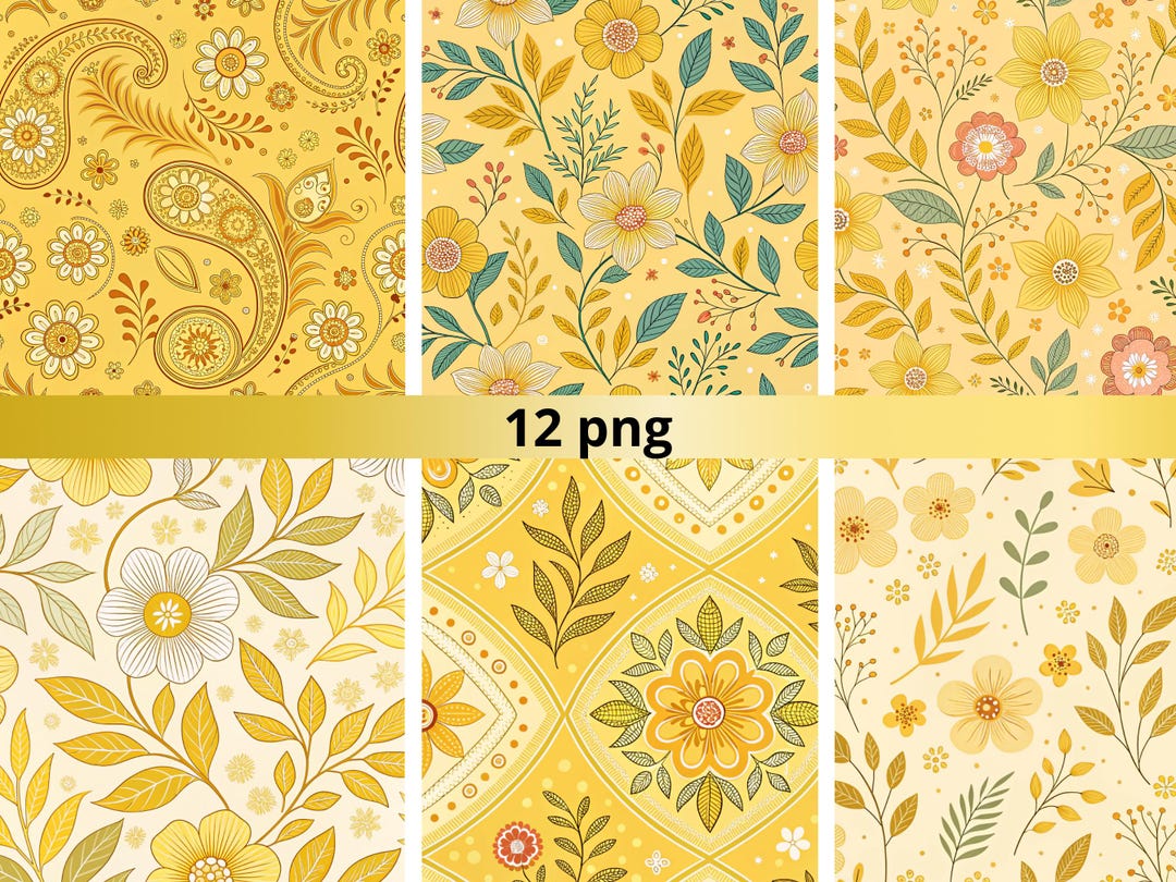Yellow Seamless Pattern: Digital Scrapbook Paper (12 PNG Files) - Etsy