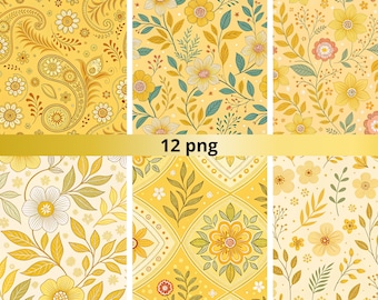 Yellow Seamless Pattern: Digital Scrapbook Paper (12 PNG Files)