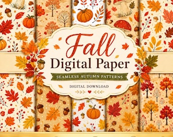 Fall Digital Paper: Seamless Autumn Patterns (PNG)