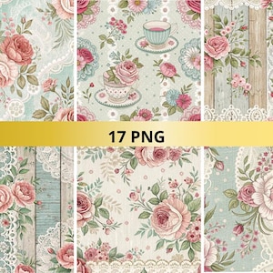 Shabby chic pattern, Shabby chic digital paper, Shabby chic seamless, Vintage flowers 17 PNG