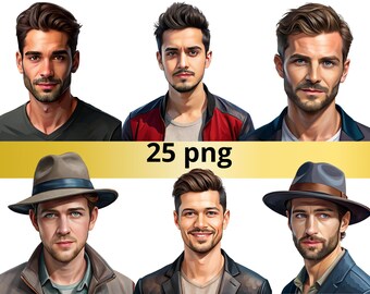 Masculine Portrait Clipart, Modern Man Graphics, Sublimation & Stickers (25 PNG) (Digital Download)