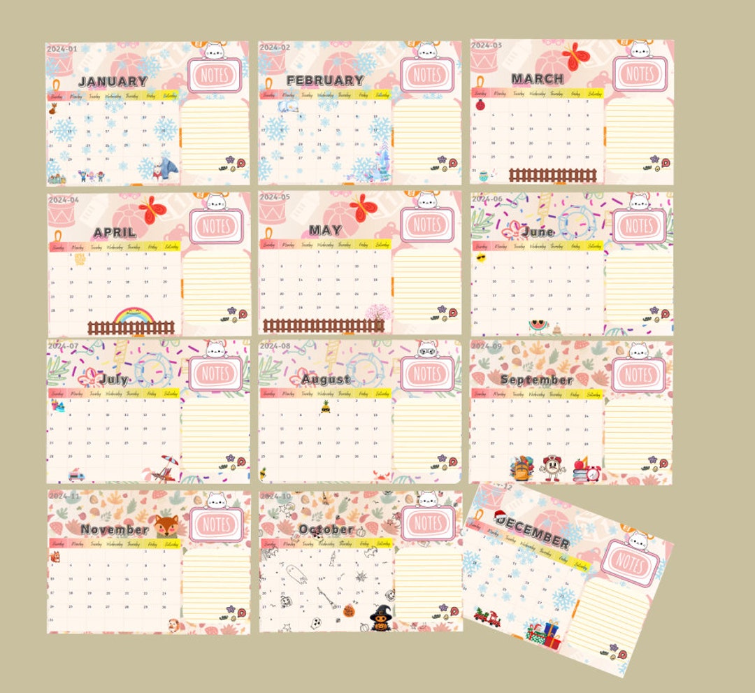 Calendar 2024 Printable Children S Calendar Calendar With Notes Calendar 2024 Printable Children S Calendar Calendar With Notes