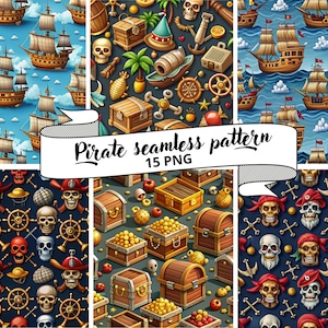 Padrão sem emenda de pirata, navio pirata, piratas png, baú de tesouro, 3D sem costura, papel de impressão 15 PNG