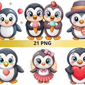 Pinguine Clipart, süße Pinguine, transparenter Hintergrund, sofortiger digitaler Download 21 PNG