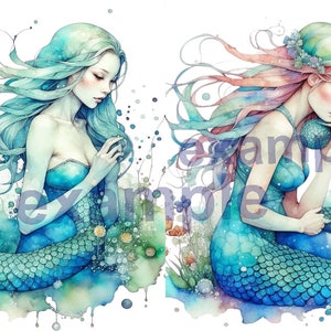 Mermaid Clipart, 5 High-Quality Images, Wall Art , Paper Craft, Apparel, Junk Journals, Digital Prints, Decor for children&#39;s room