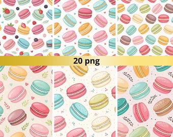 Ensemble de papier numérique macaron : motifs transparents et graphiques PNG (téléchargement numérique